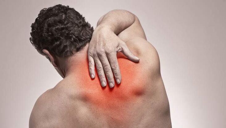 pain in the back in the region of the scapula
